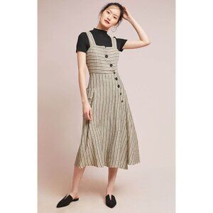 Anthropologie Eva Franco Stripe Linen Gray Utility Midi Dress with Side Pockets